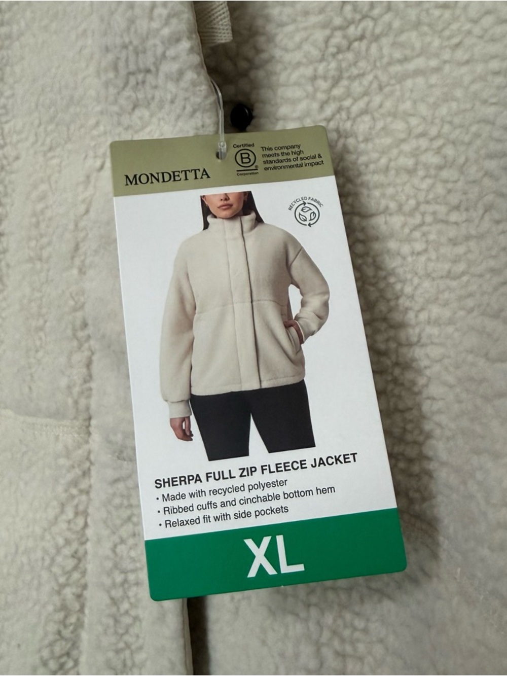 Mondetta Women's Sherpa Full Zip Fleece with Side Pockets Jacket, White, Size XL